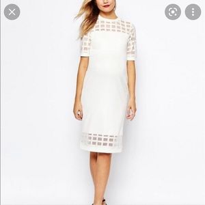 ASOS MATERNITY Caged Mesh Neckline Cream white Dress